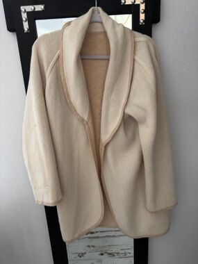 Hannah Rose Cream Teddy Shawl Collar Open Front Jacket